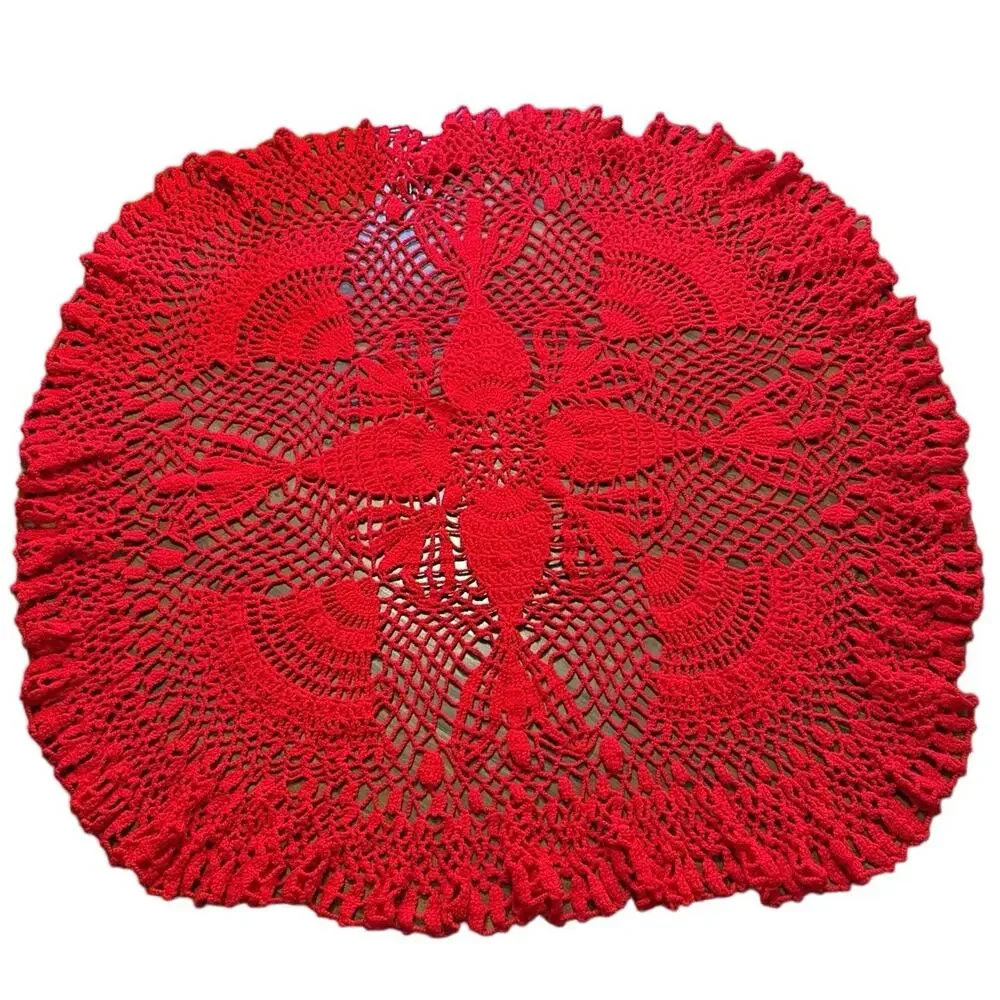 Handmade‎ Crochet Throw Tablecloth Red